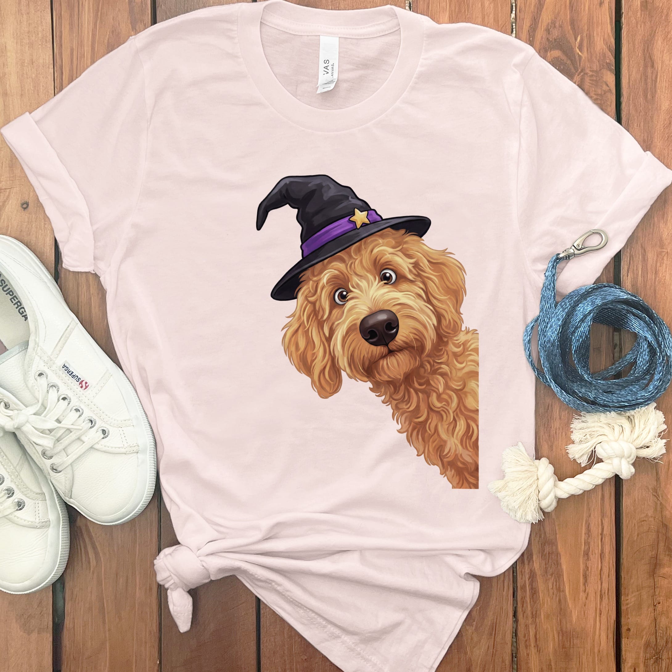 Witchy Apricot Goldendoodle T-Shirt in Soft Pink / M by Puppy Jo