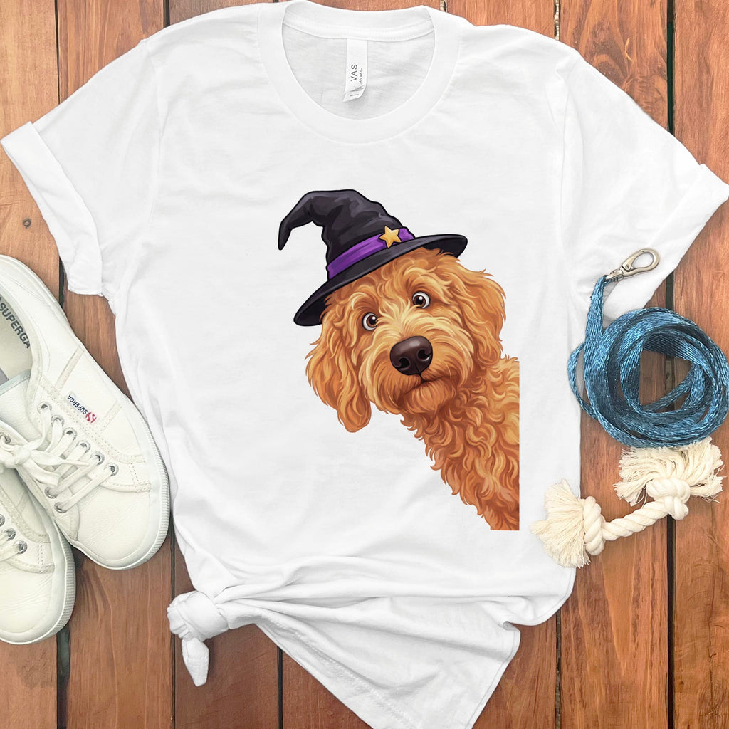 Witchy Apricot Goldendoodle T-Shirt in White / S by Puppy Jo