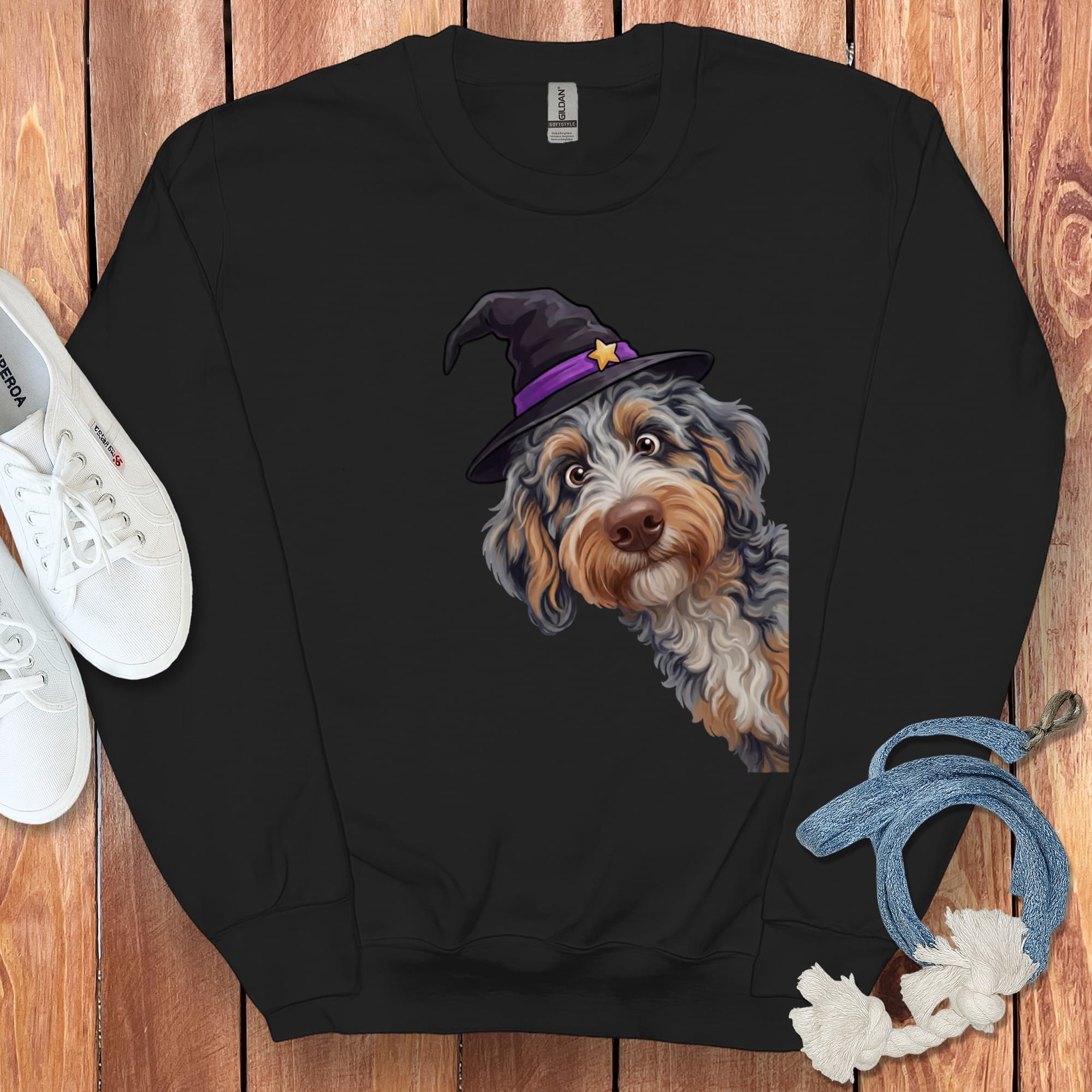 Witchy Aussiedoodle Sweatshirt in Black / M by Puppy Jo