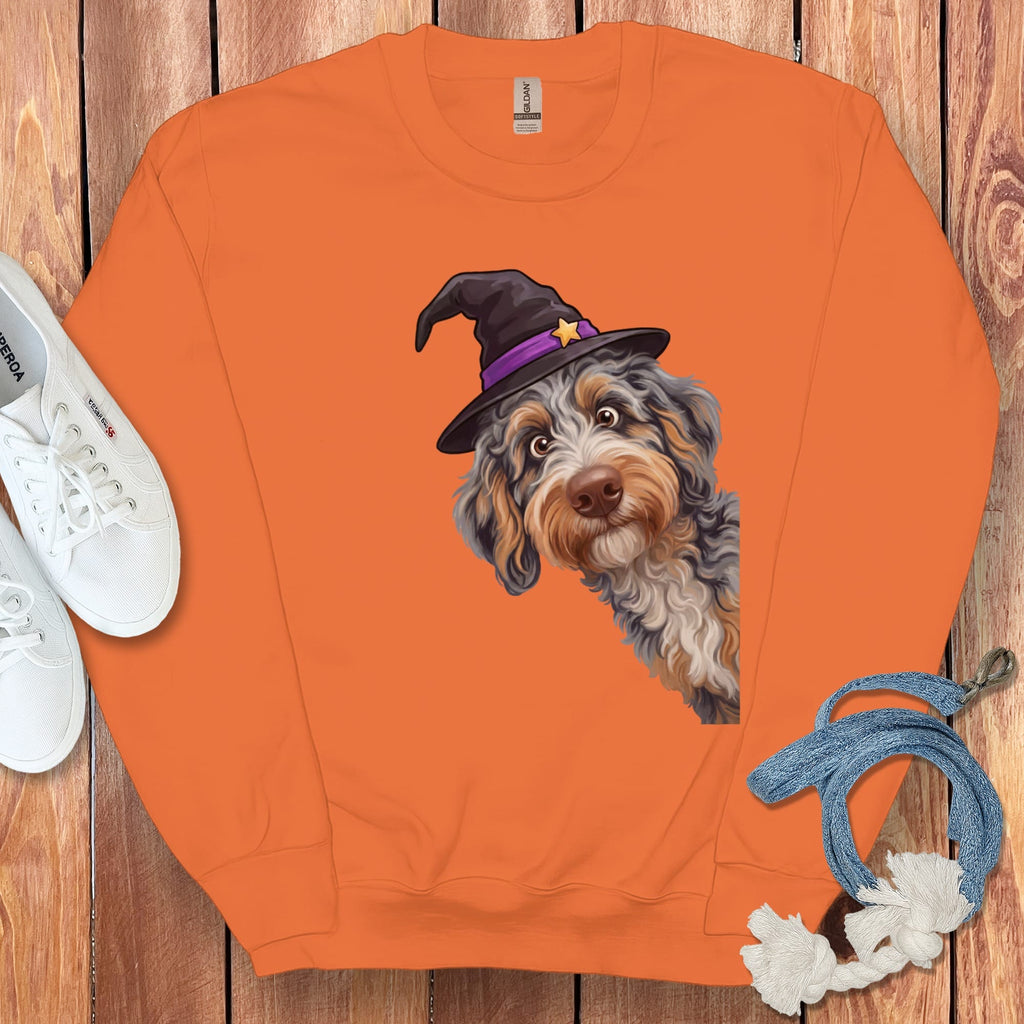 Witchy Aussiedoodle Sweatshirt in Orange / M by Puppy Jo
