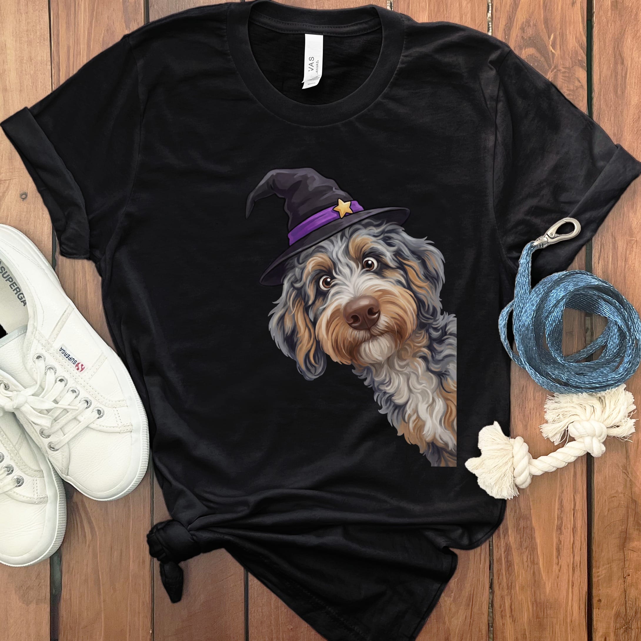 Witchy Aussiedoodle T-Shirt in Black / M by Puppy Jo
