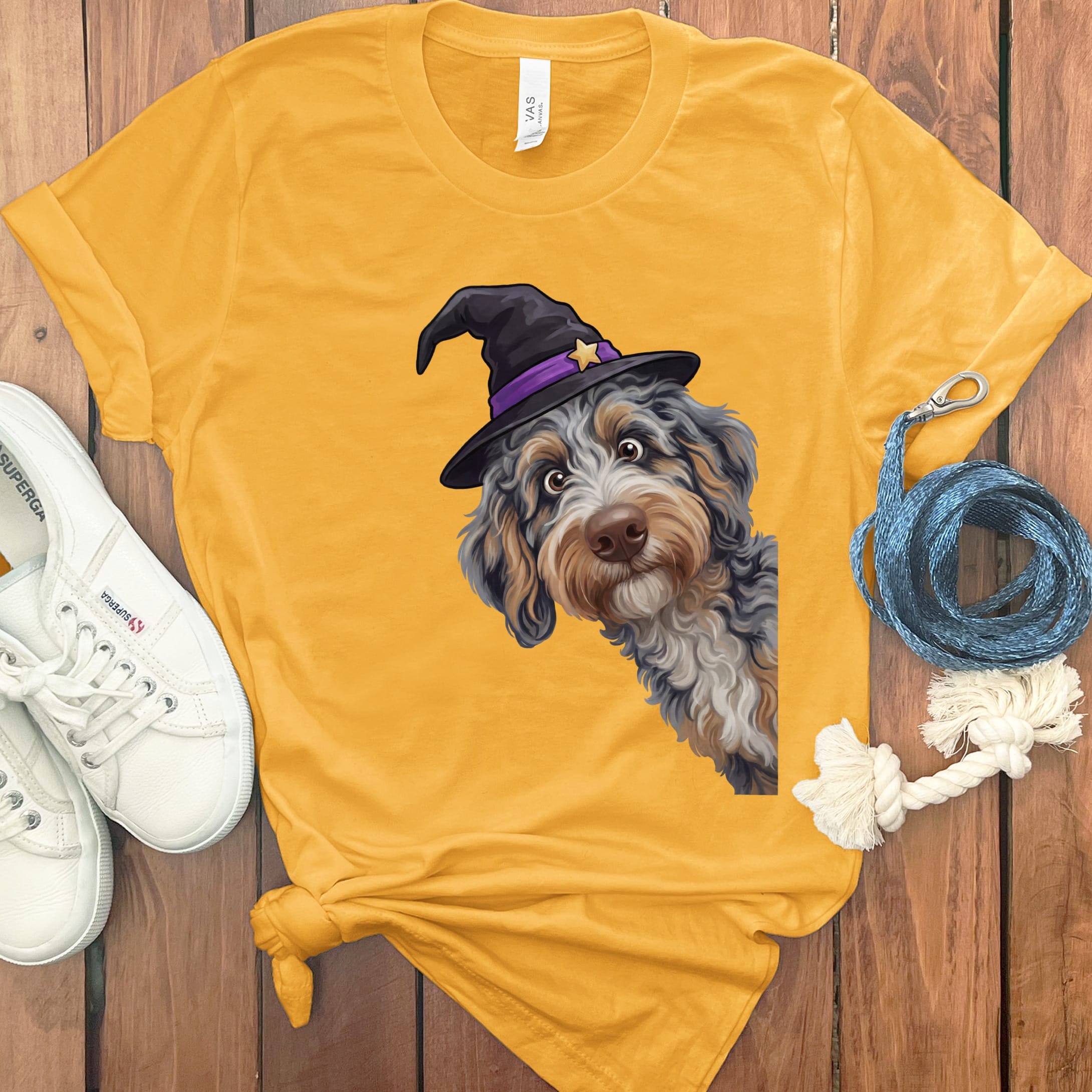 Witchy Aussiedoodle T-Shirt in Gold / M by Puppy Jo