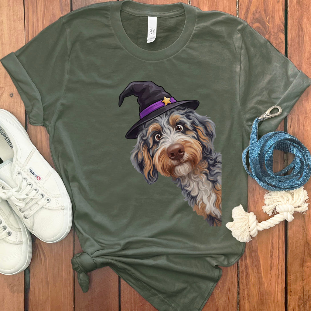 Witchy Aussiedoodle T-Shirt in Military Green / M by Puppy Jo