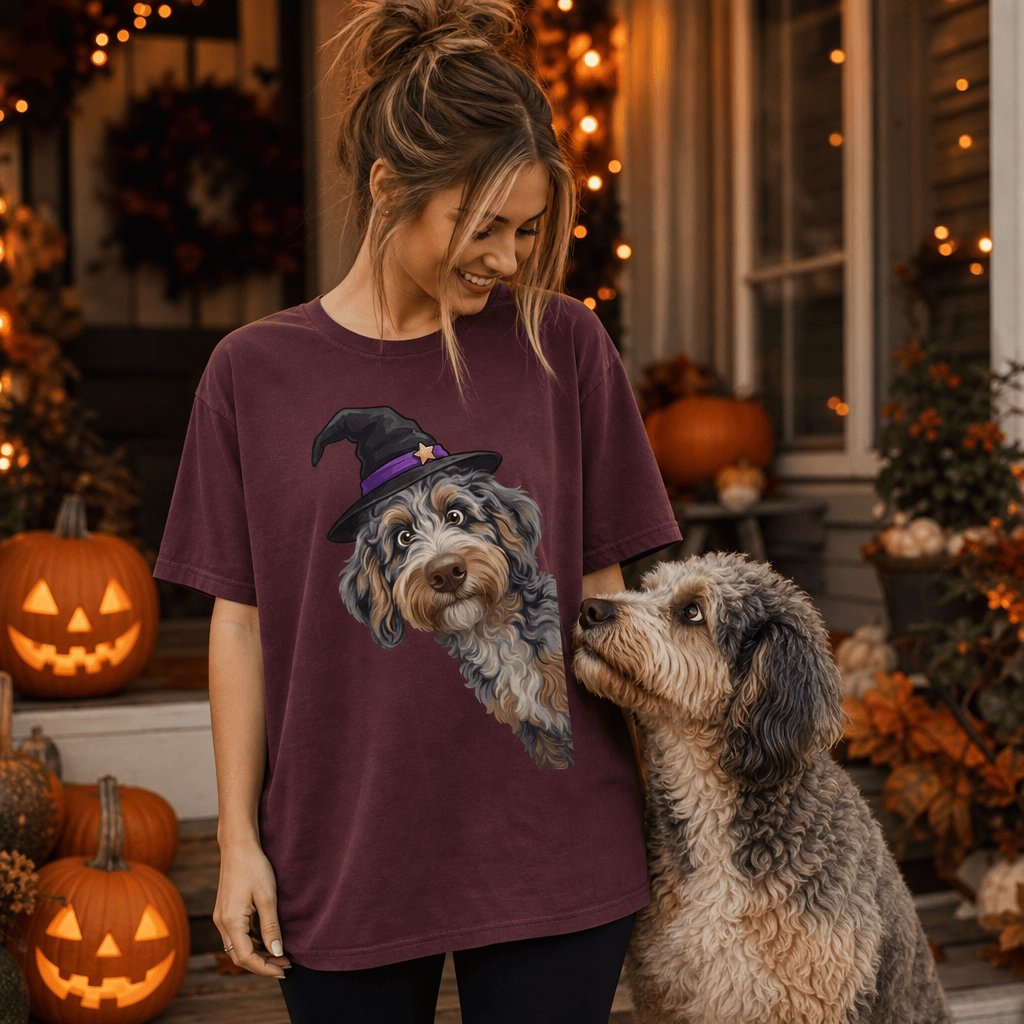 Witchy Aussiedoodle T-Shirt in by Puppy Jo