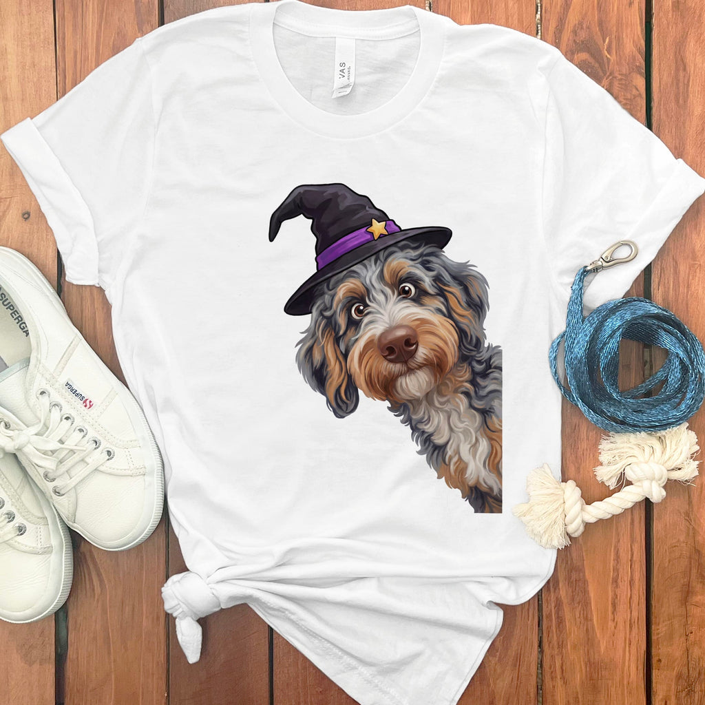 Witchy Aussiedoodle T-Shirt in White / M by Puppy Jo