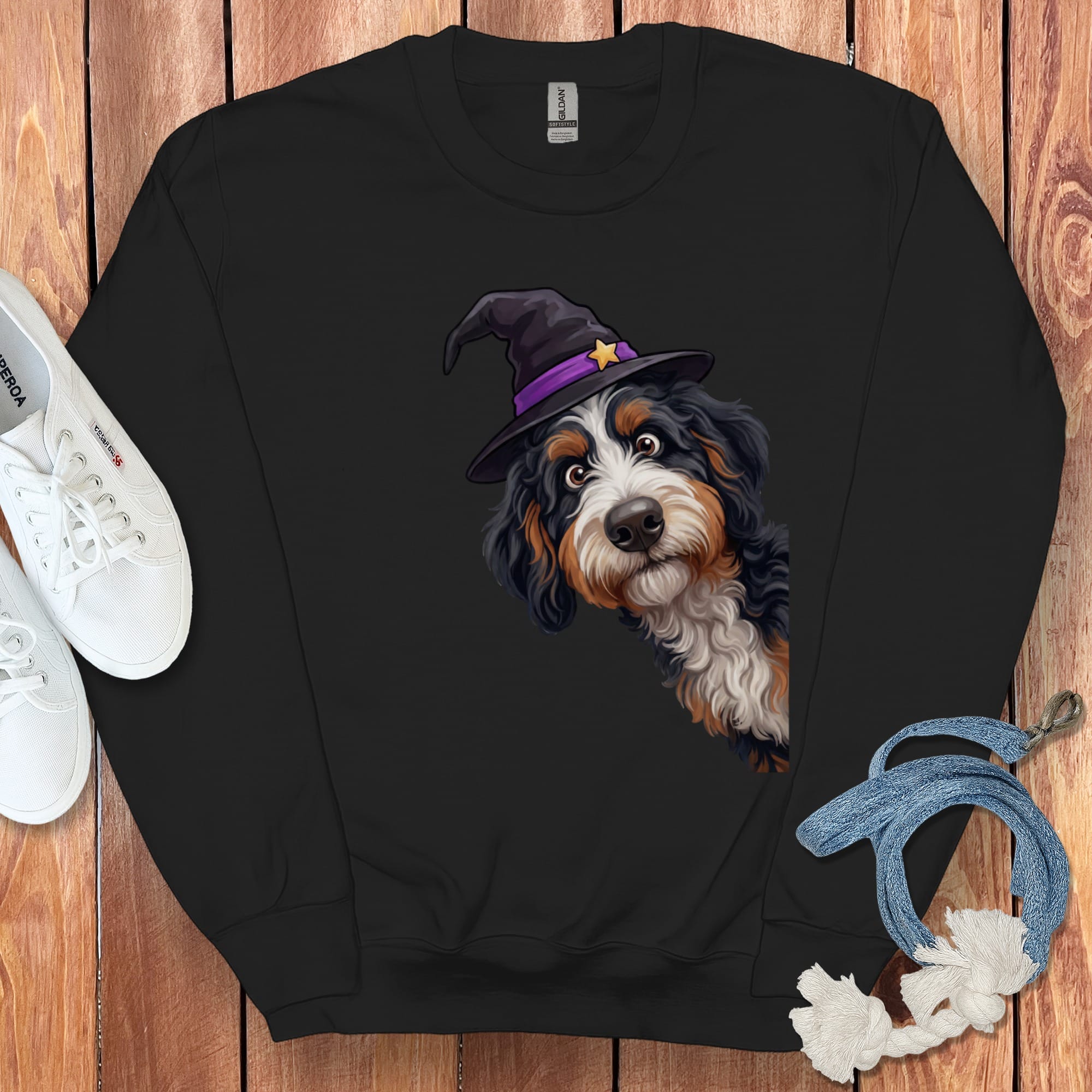 Witchy Bernedoodle Sweatshirt in Black / S by Puppy Jo