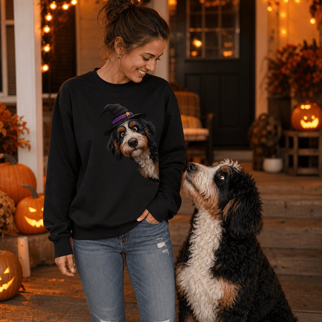 Witchy Bernedoodle Sweatshirt in by Puppy Jo