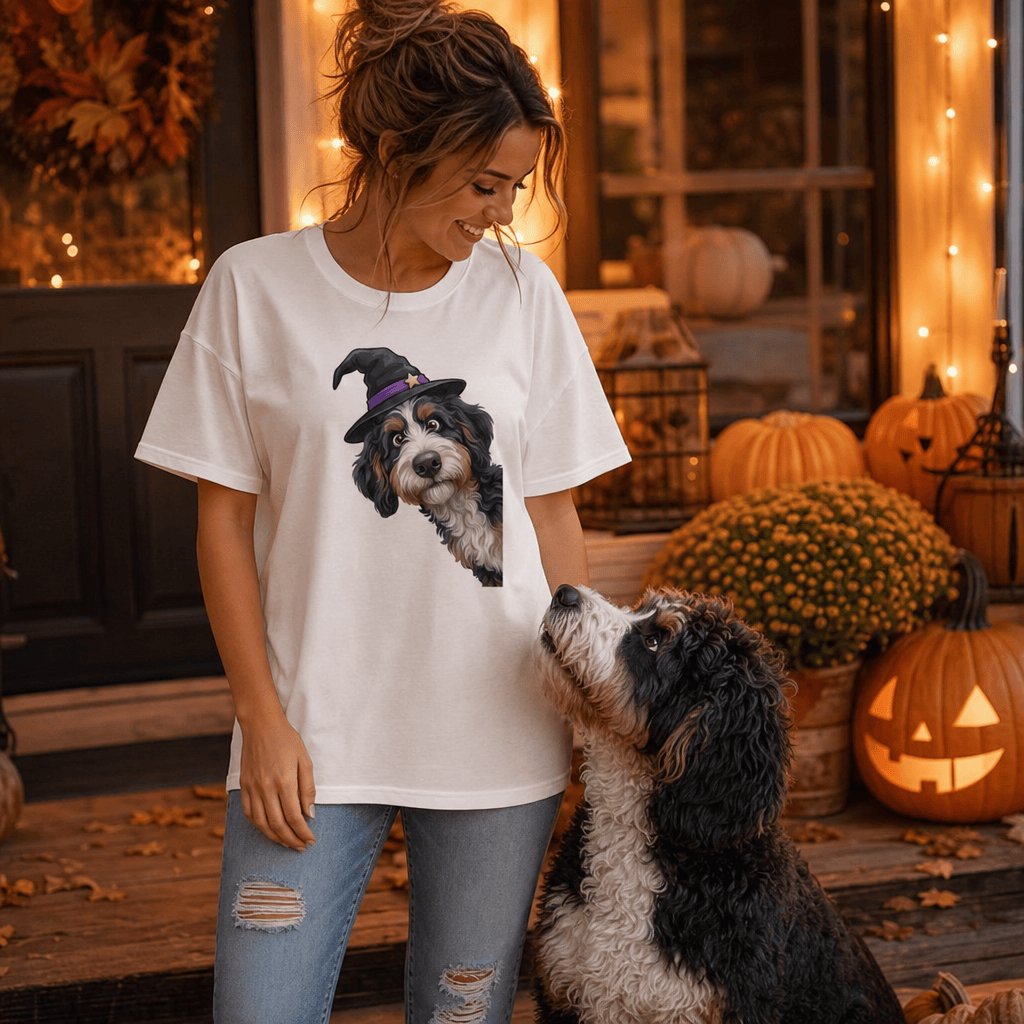 Witchy Bernedoodle T-Shirt in by Puppy Jo