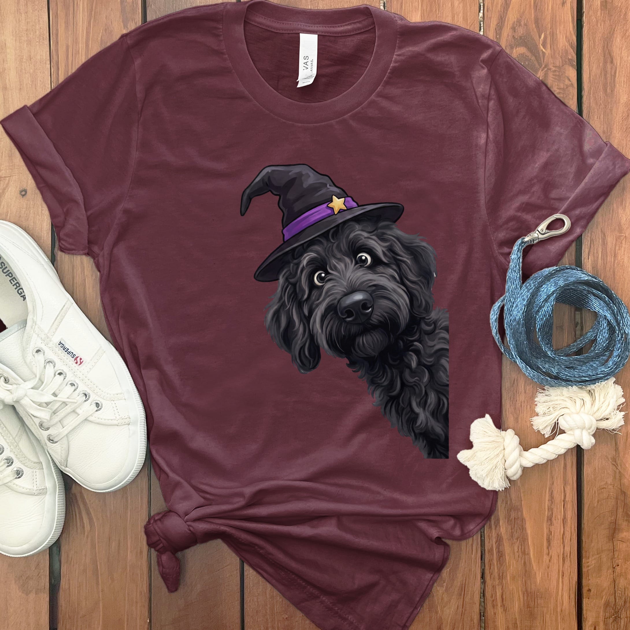Witchy Black Goldendoodle T-Shirt in Maroon / M by Puppy Jo