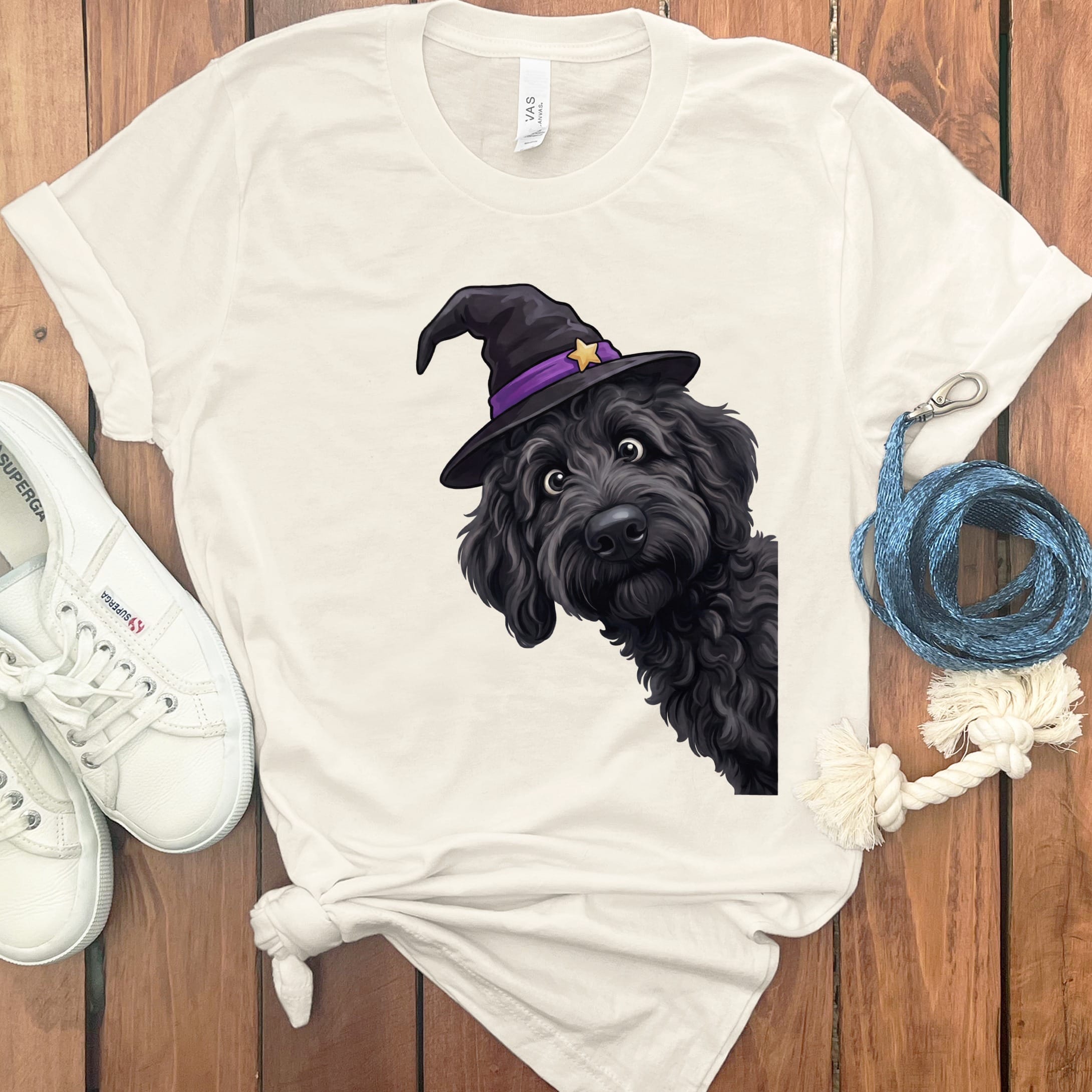 Witchy Black Goldendoodle T-Shirt in Natural / M by Puppy Jo