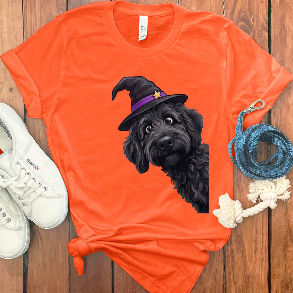 Witchy Black Goldendoodle T-Shirt in Orange / M by Puppy Jo