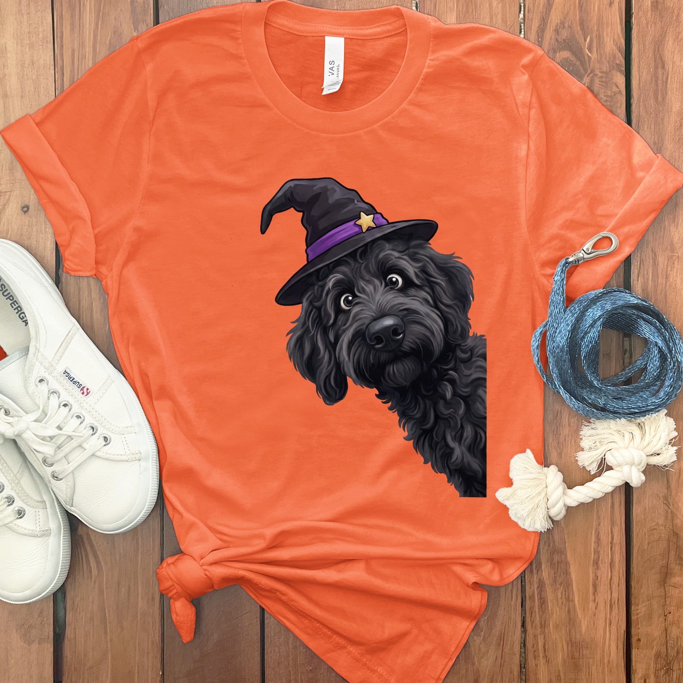 Witchy Black Goldendoodle T-Shirt in Orange / M by Puppy Jo