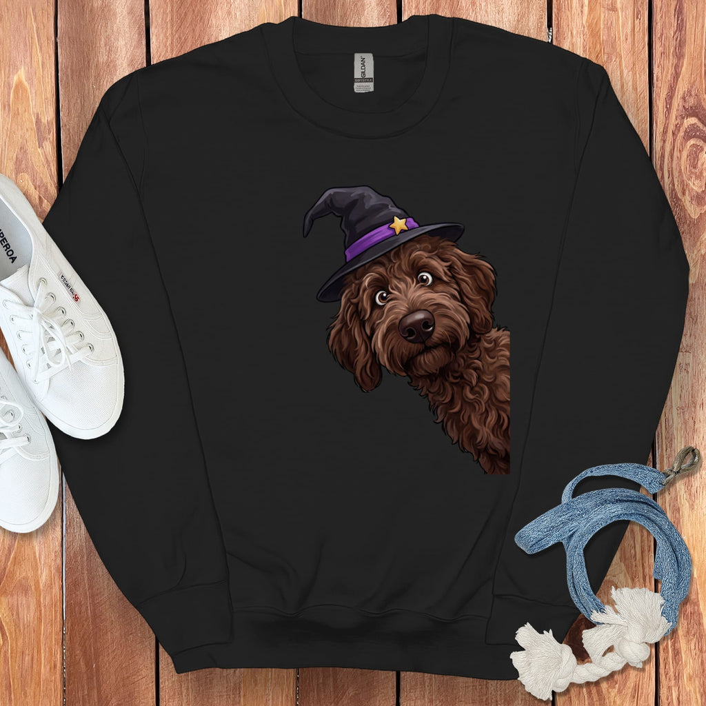 Witchy Chocolate Goldendoodle Sweatshirt in Black / M by Puppy Jo