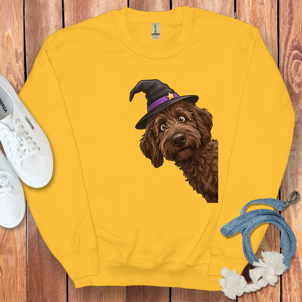 Witchy Chocolate Goldendoodle Sweatshirt in Gold / M by Puppy Jo