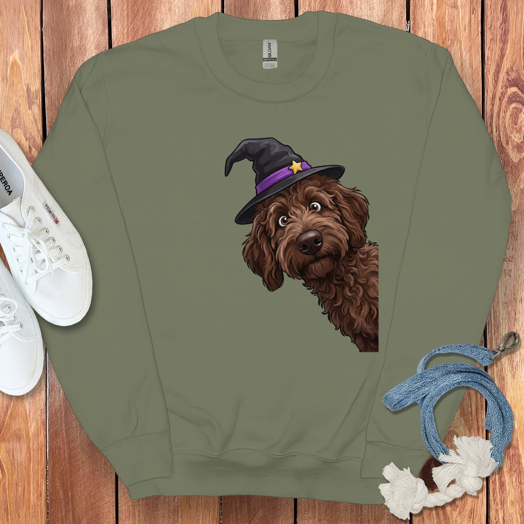 Witchy Chocolate Goldendoodle Sweatshirt in Military Green / M by Puppy Jo