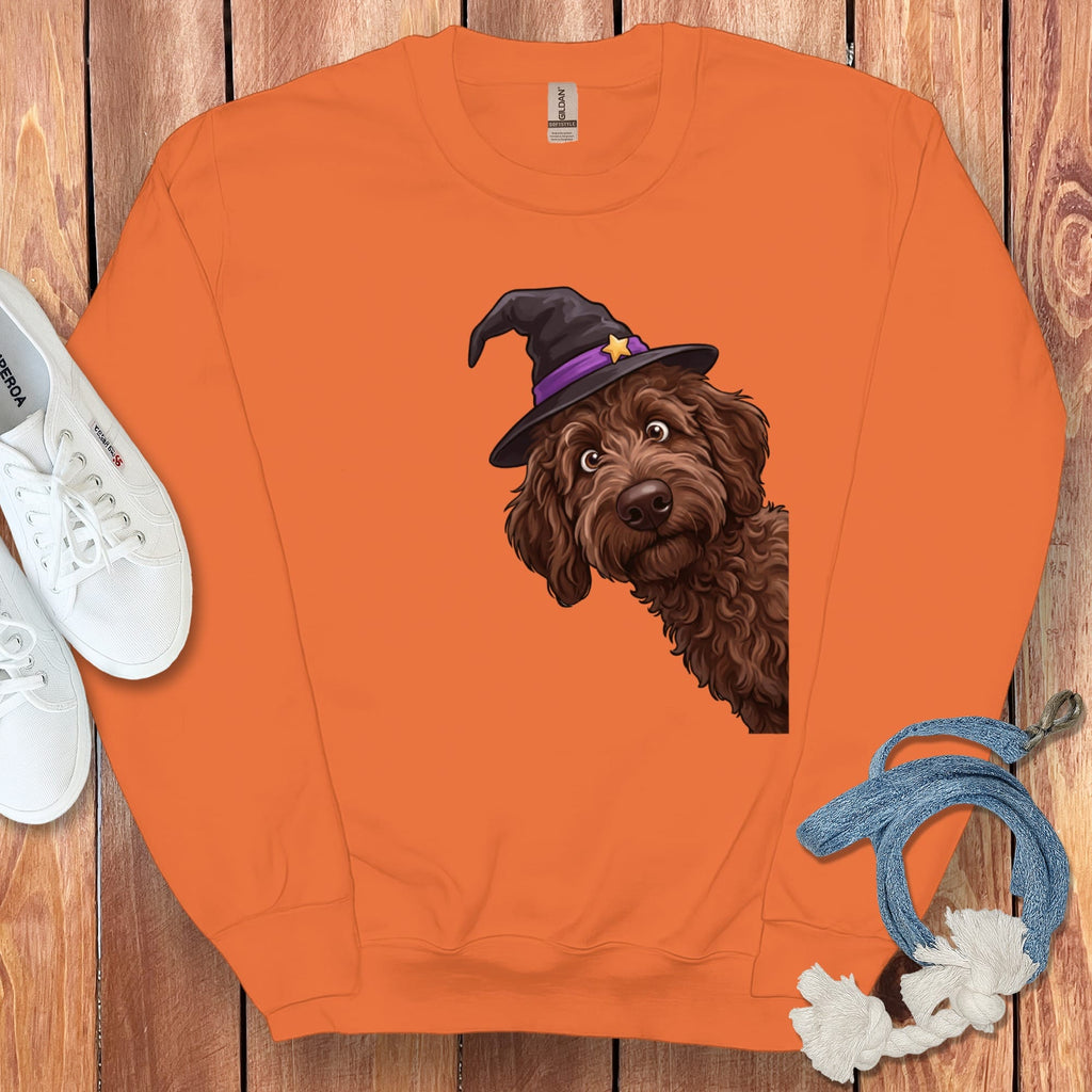 Witchy Chocolate Goldendoodle Sweatshirt in Orange / M by Puppy Jo