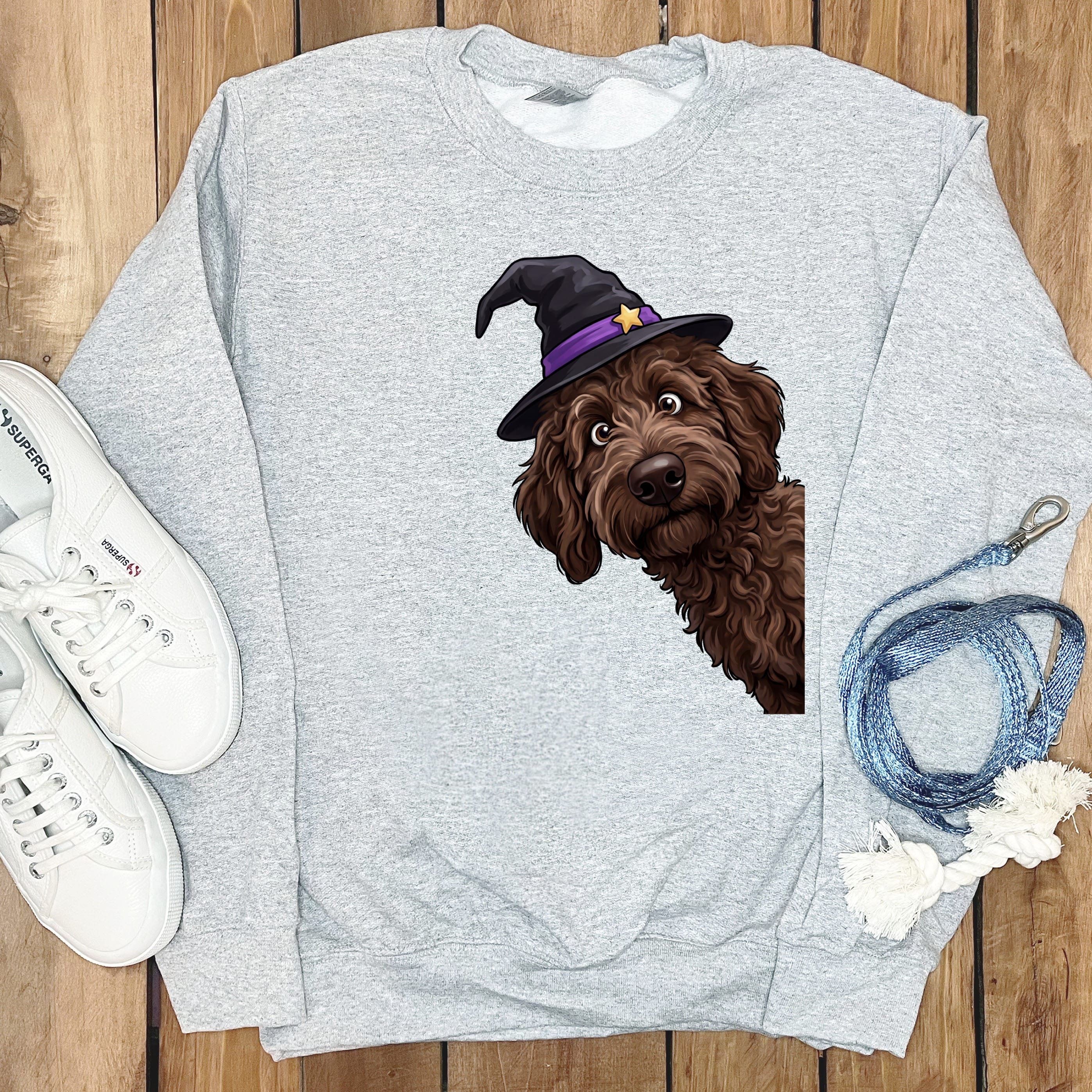 Witchy Chocolate Goldendoodle Sweatshirt in Sport Grey / M by Puppy Jo