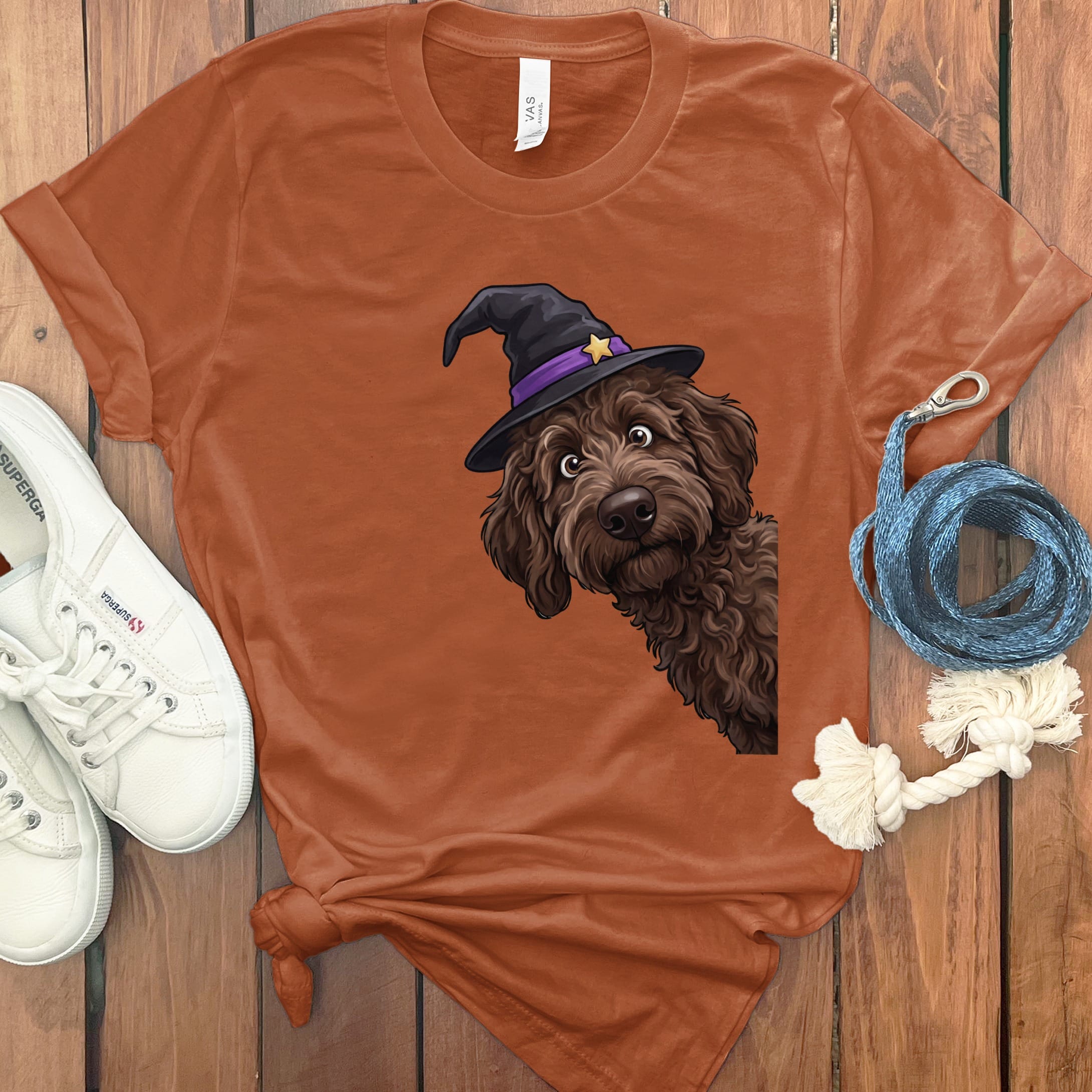 Witchy Chocolate Goldendoodle T-Shirt in Autumn / M by Puppy Jo