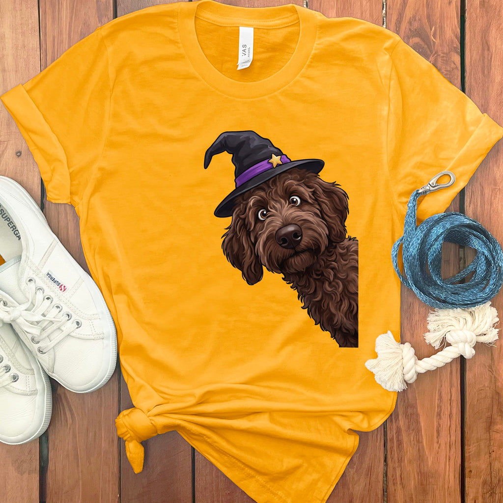 Witchy Chocolate Goldendoodle T-Shirt in Gold / M by Puppy Jo