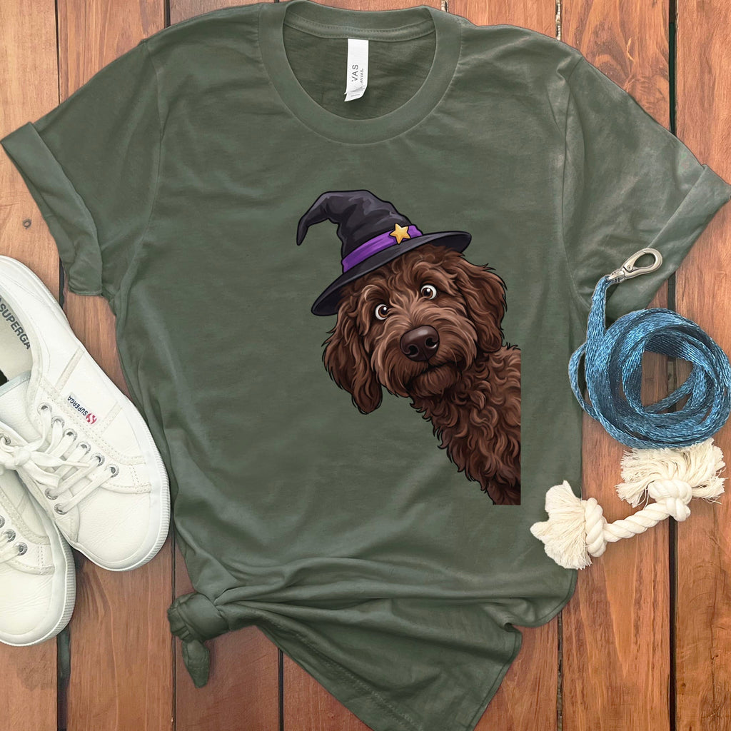 Witchy Chocolate Goldendoodle T-Shirt in Military Green / M by Puppy Jo
