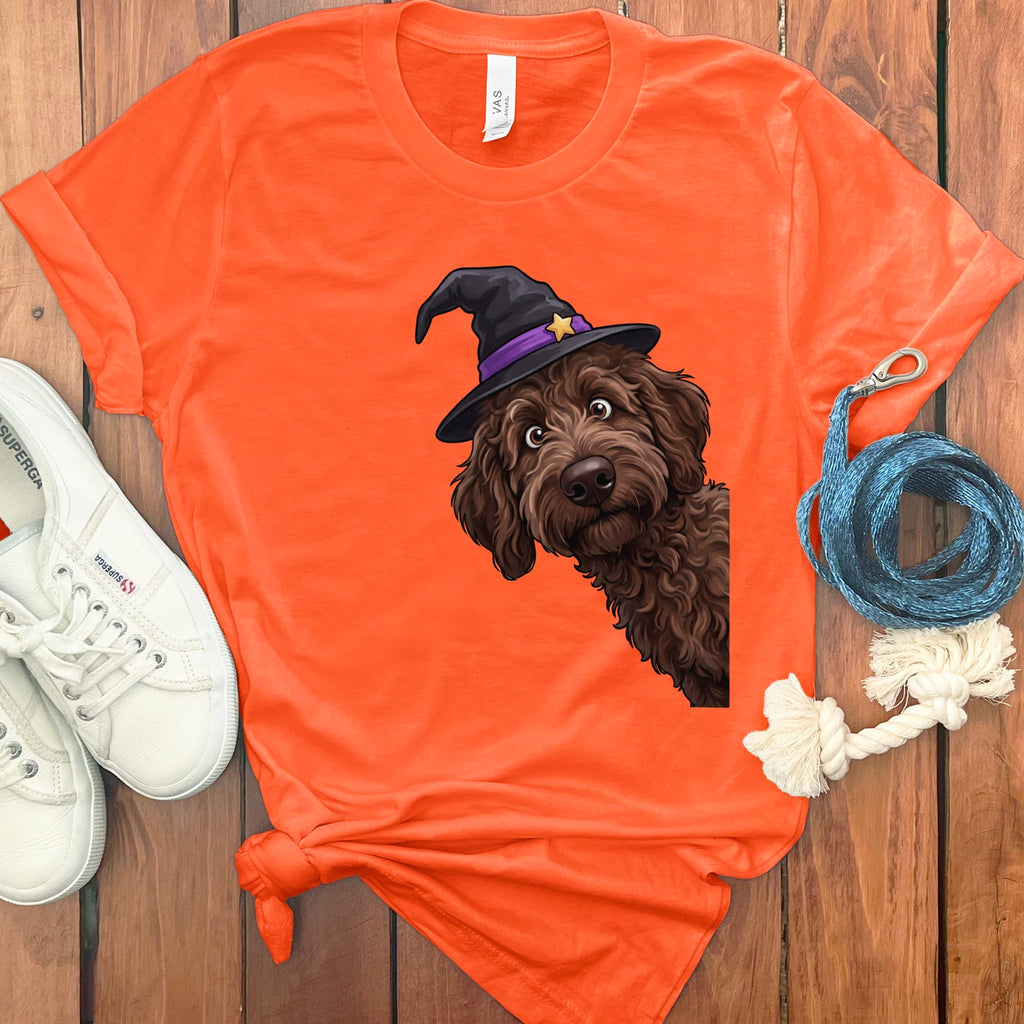 Witchy Chocolate Goldendoodle T-Shirt in Orange / M by Puppy Jo