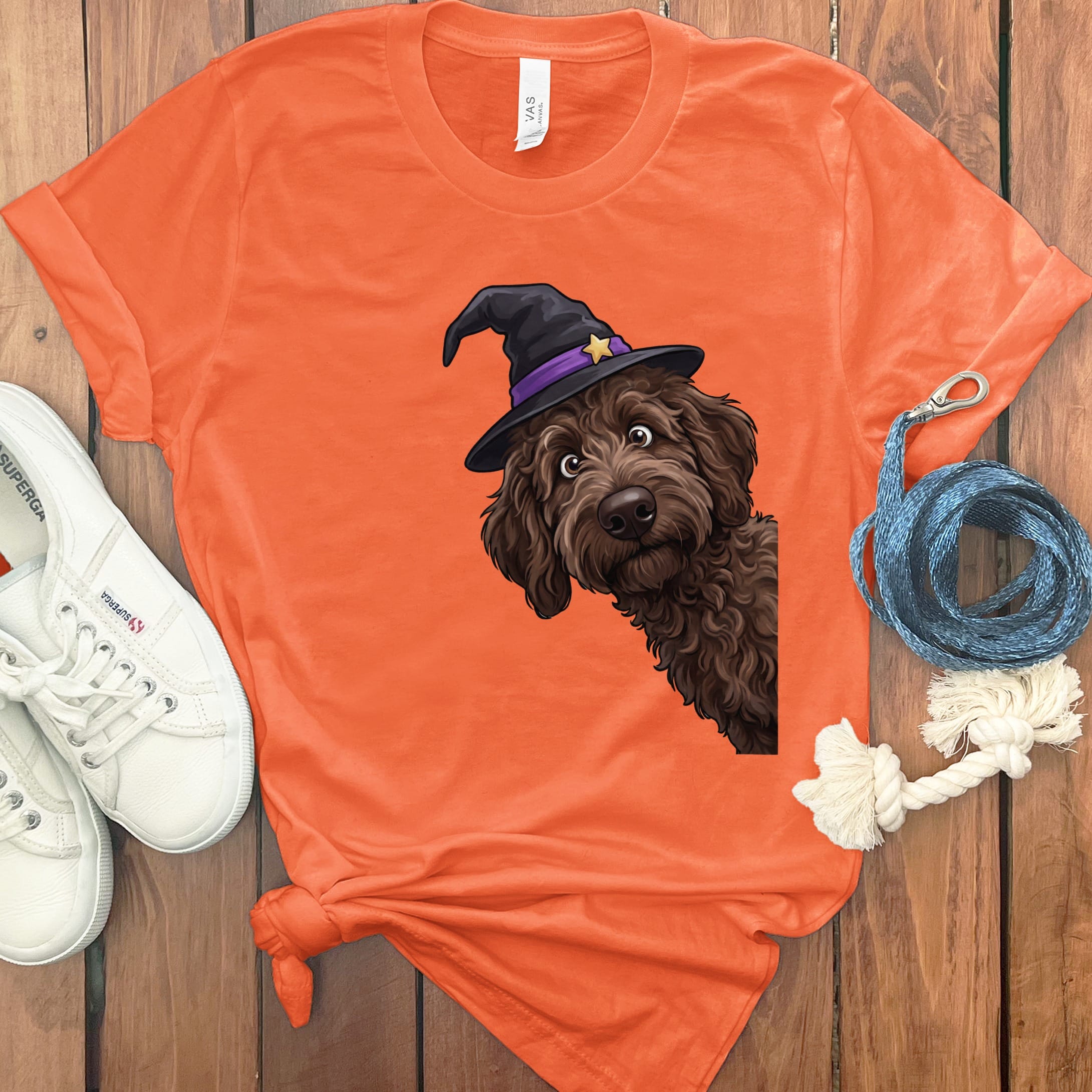 Witchy Chocolate Goldendoodle T-Shirt in Orange / M by Puppy Jo