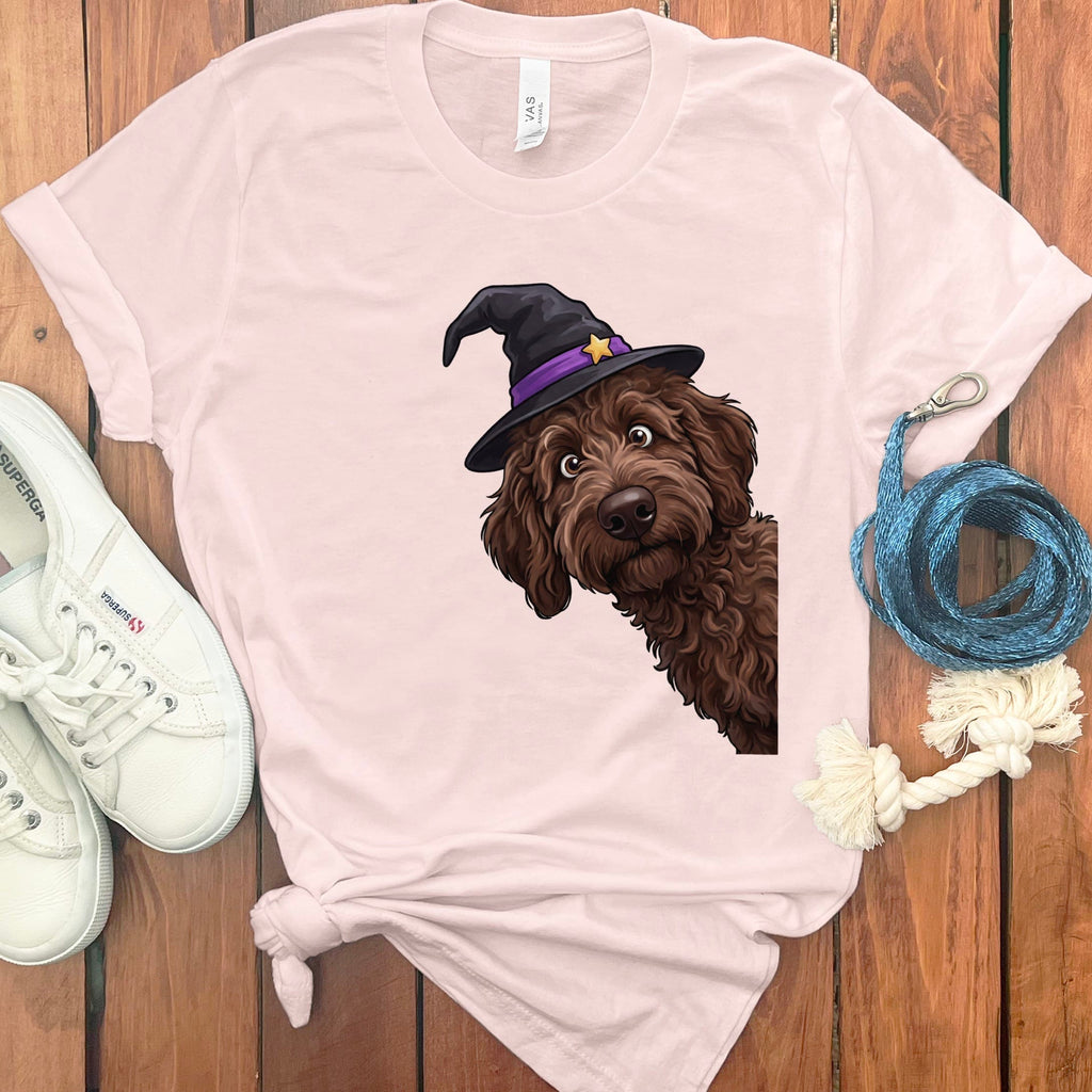 Witchy Chocolate Goldendoodle T-Shirt in Soft Pink / M by Puppy Jo