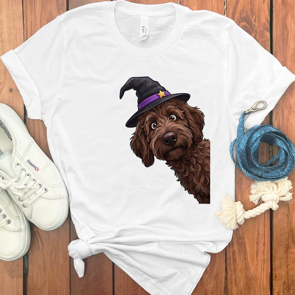 Witchy Chocolate Goldendoodle T-Shirt in White / M by Puppy Jo