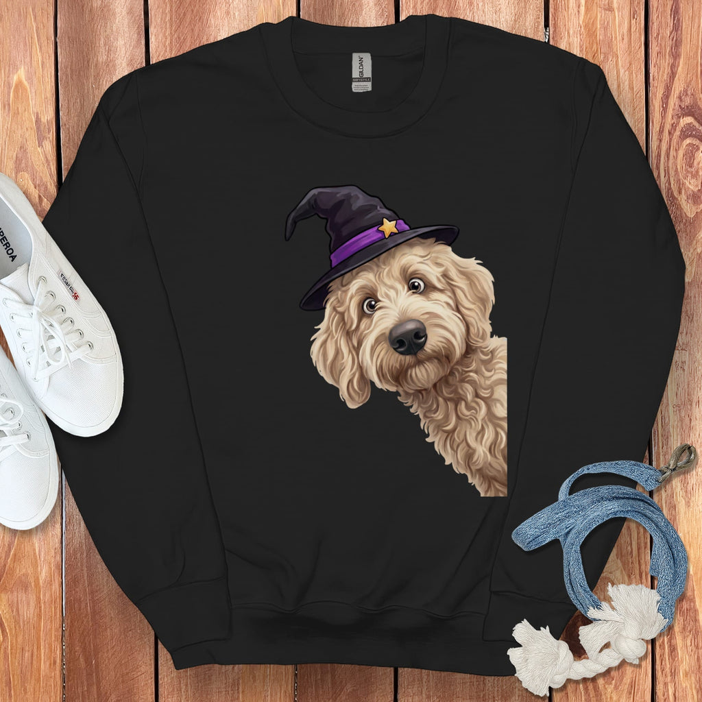 Witchy Cream Goldendoodle Sweatshirt in Black / M by Puppy Jo