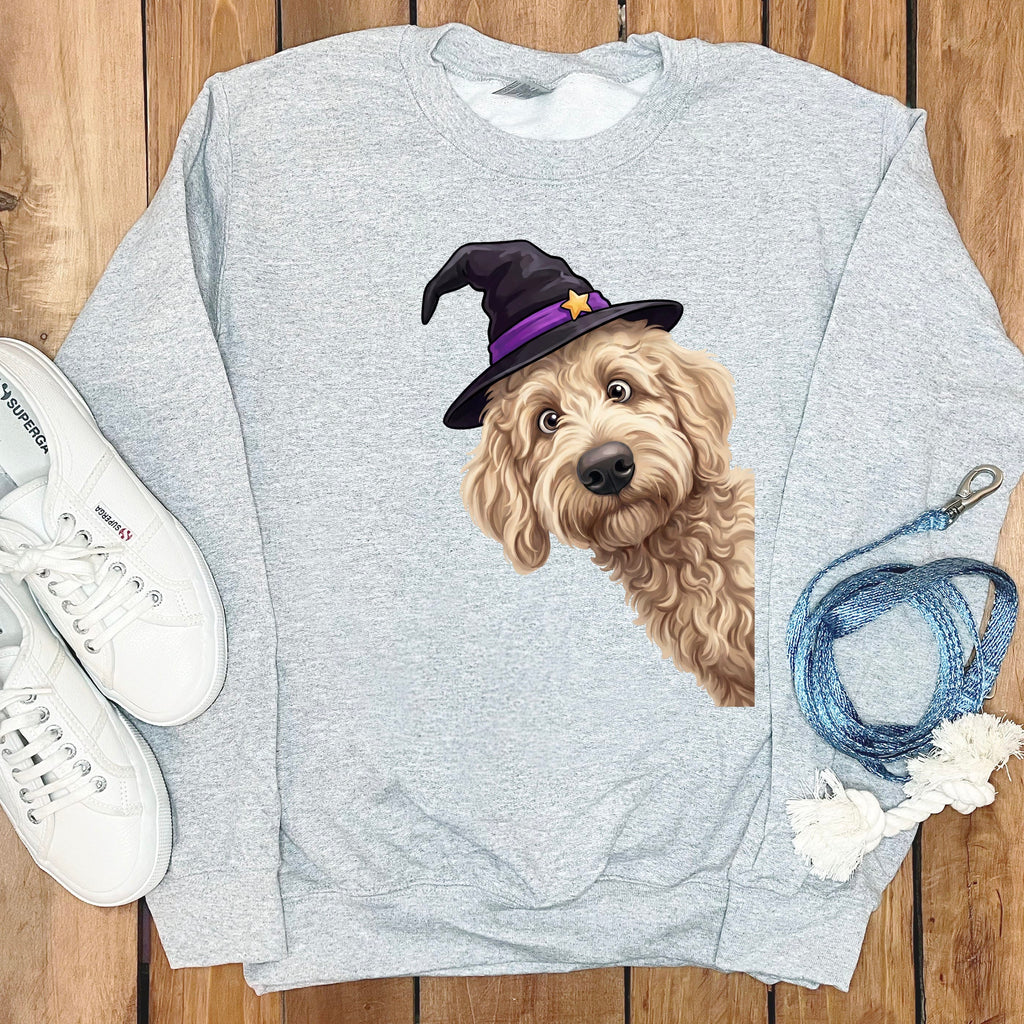 Witchy Cream Goldendoodle Sweatshirt in Sport Grey / M by Puppy Jo