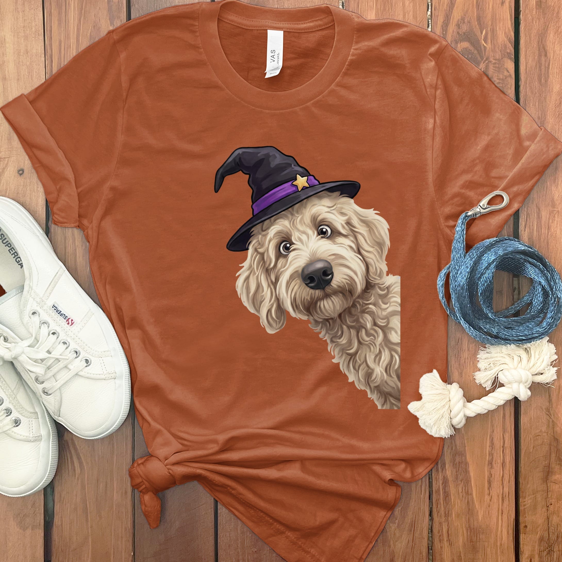 Witchy Cream Goldendoodle T-Shirt in Autumn / S by Puppy Jo