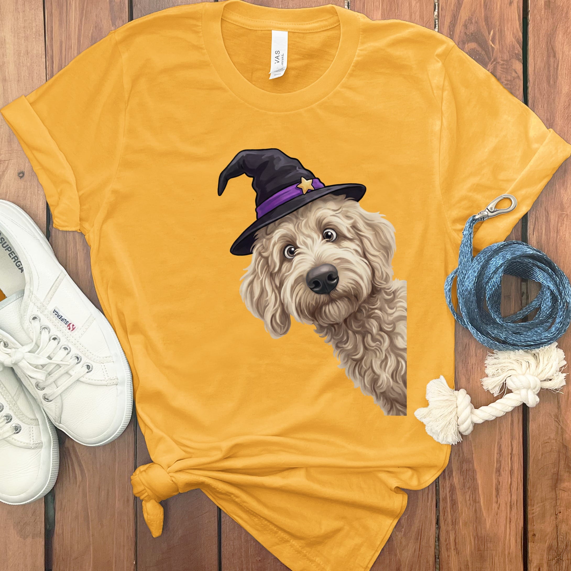 Witchy Cream Goldendoodle T-Shirt in Gold / S by Puppy Jo