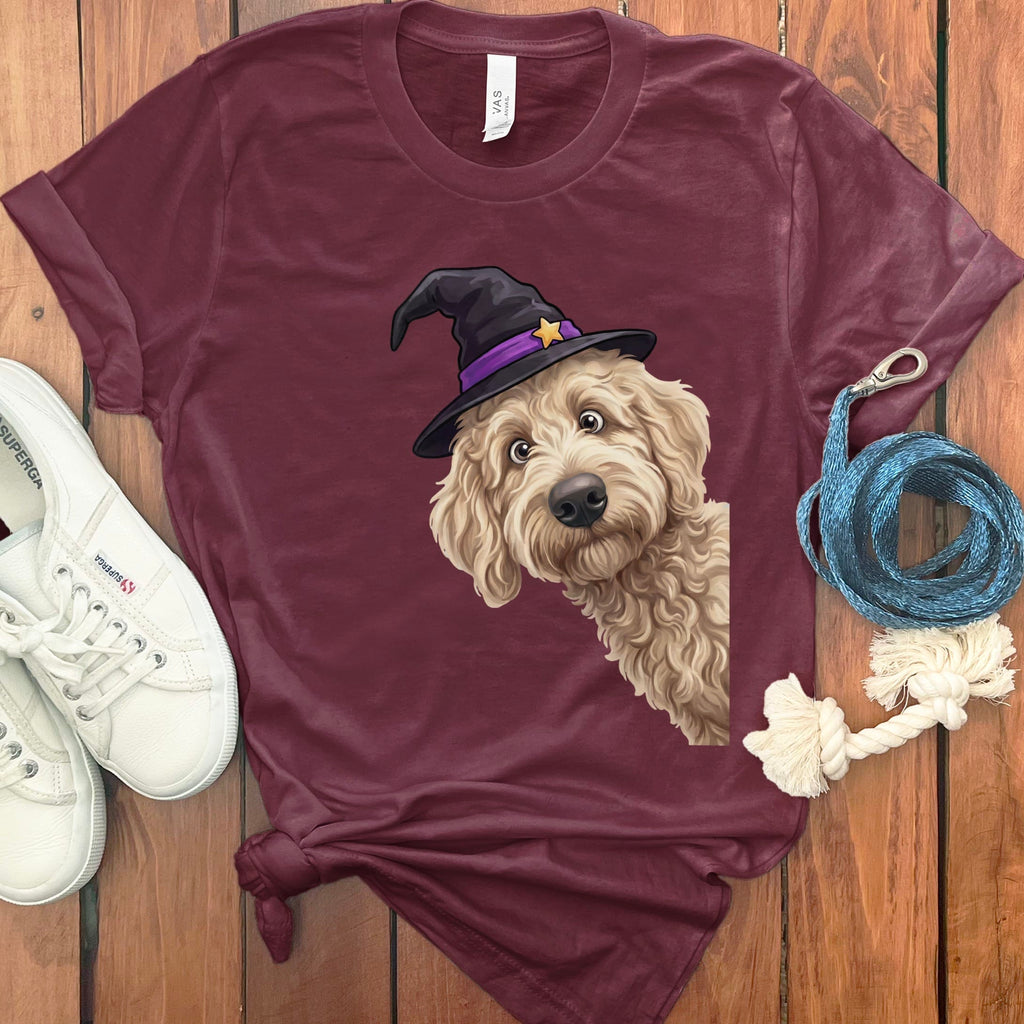 Witchy Cream Goldendoodle T-Shirt in Maroon / S by Puppy Jo