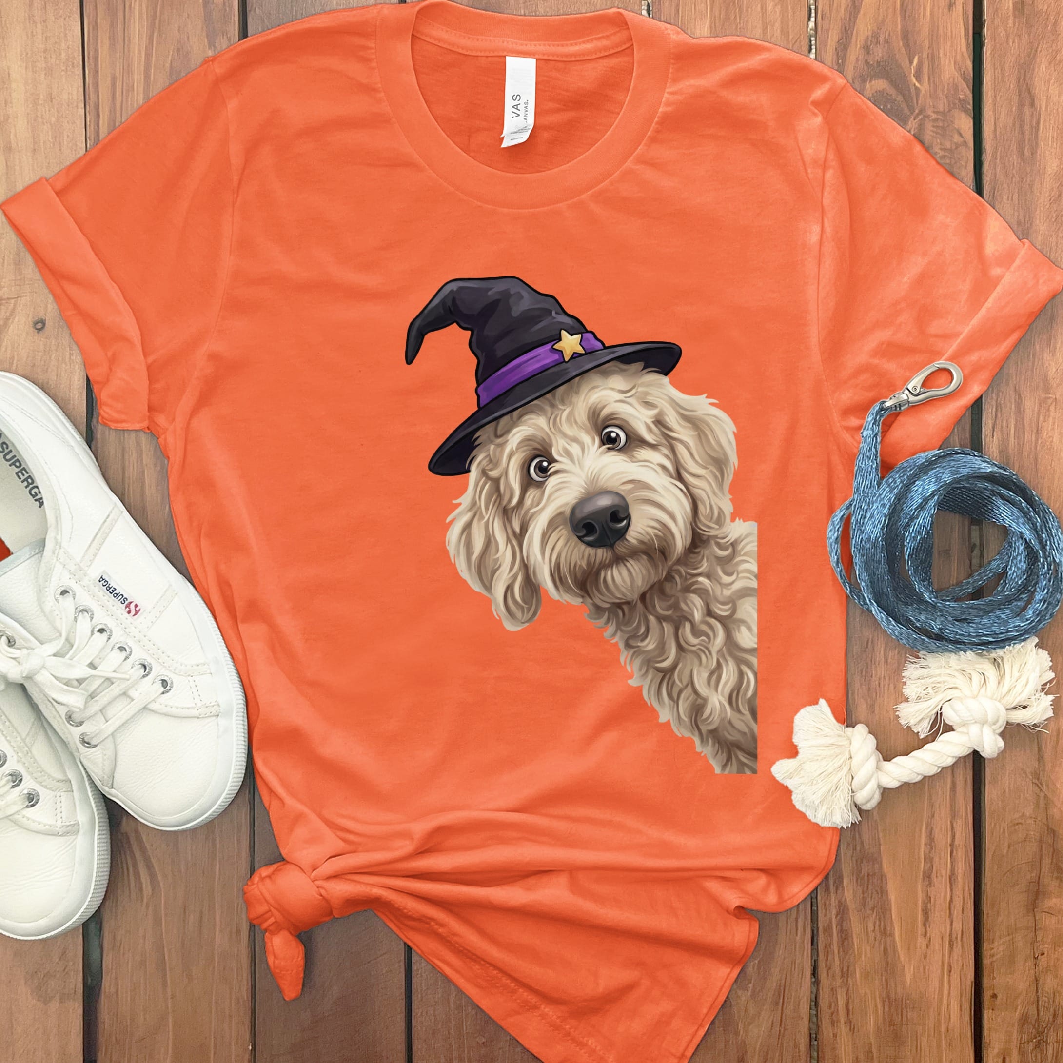 Witchy Cream Goldendoodle T-Shirt in Orange / S by Puppy Jo