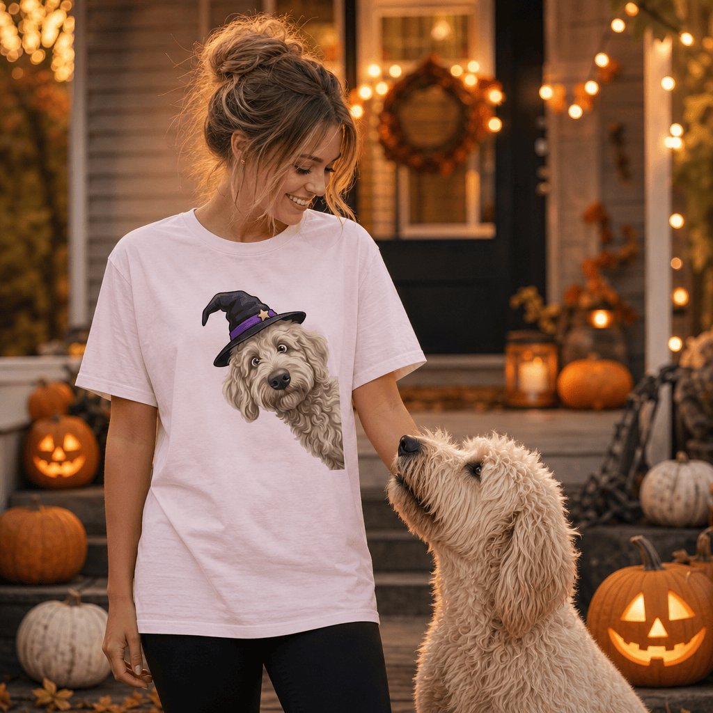 Witchy Cream Goldendoodle T-Shirt in by Puppy Jo