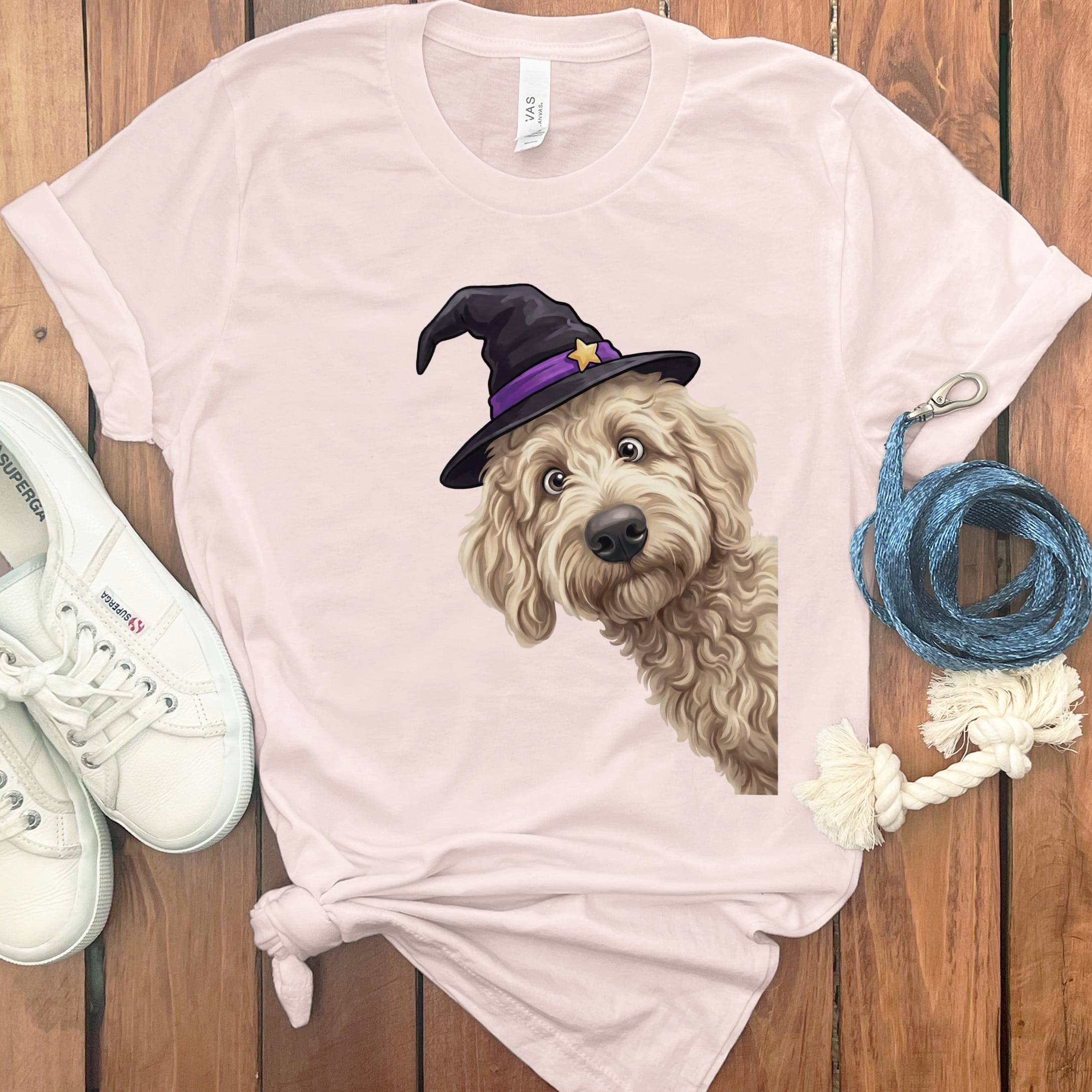Witchy Cream Goldendoodle T-Shirt in Soft Pink / M by Puppy Jo