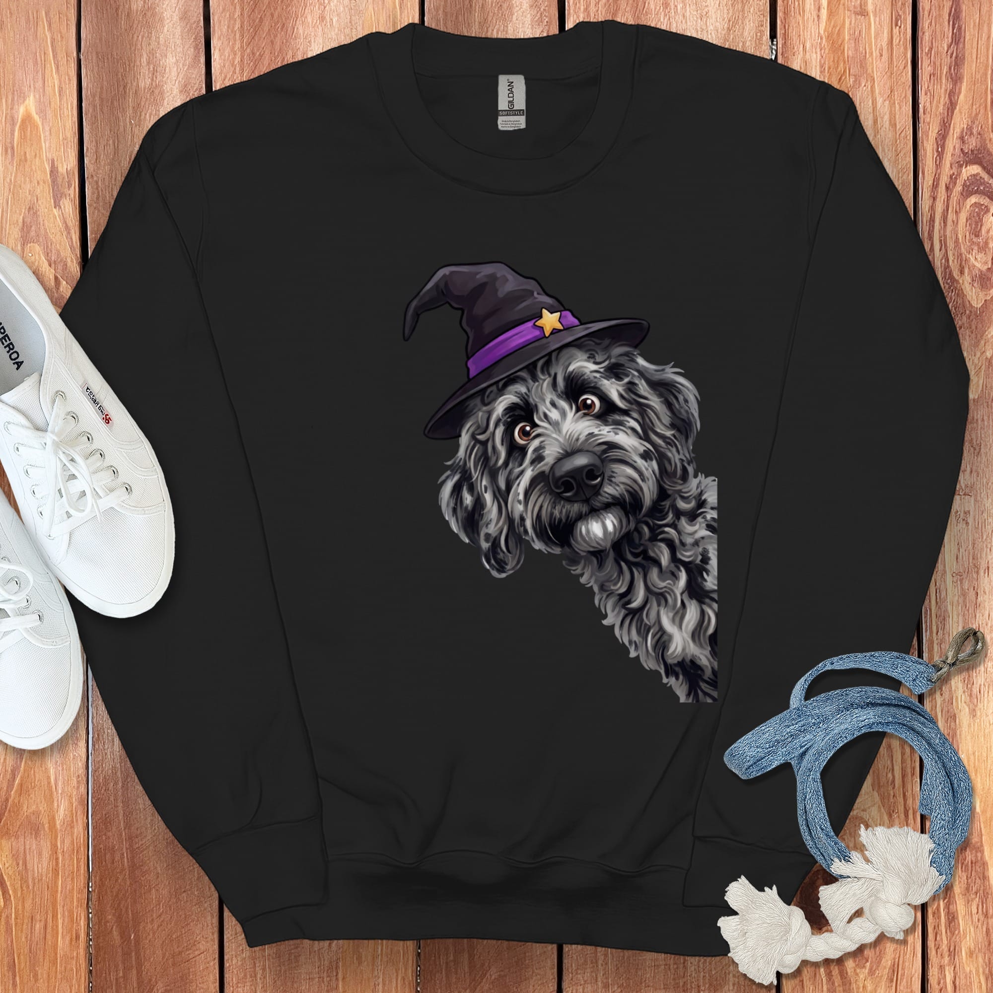 Witchy Merle Goldendoodle Sweatshirt in Black / M by Puppy Jo