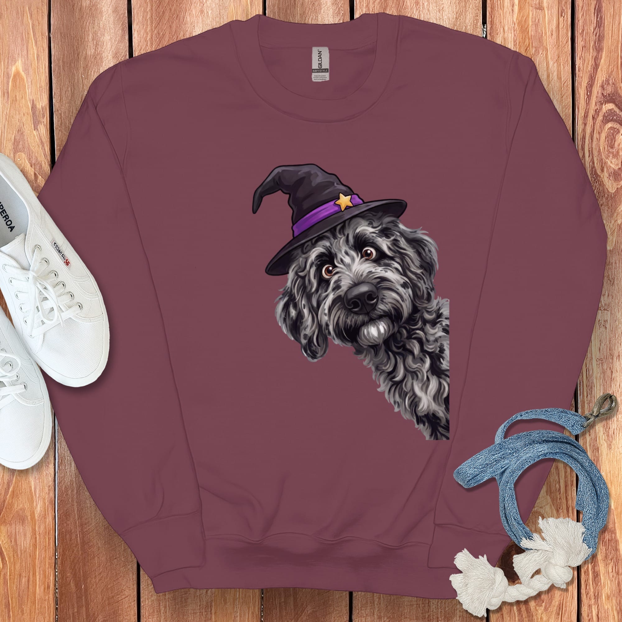 Witchy Merle Goldendoodle Sweatshirt in Maroon / M by Puppy Jo