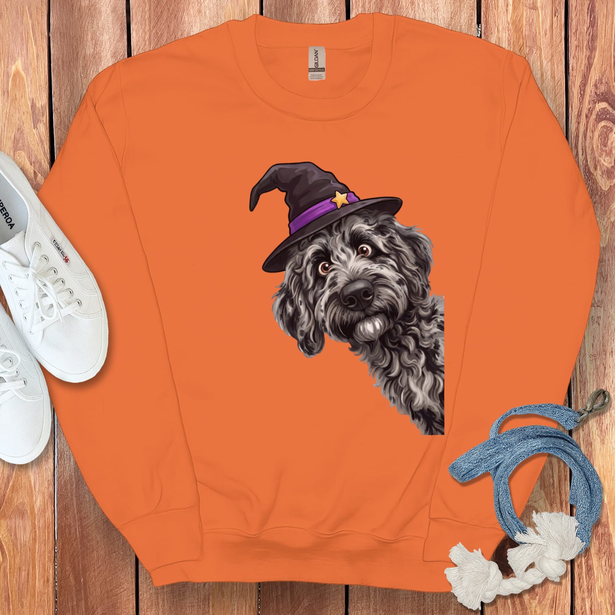 Witchy Merle Goldendoodle Sweatshirt in Orange / M by Puppy Jo