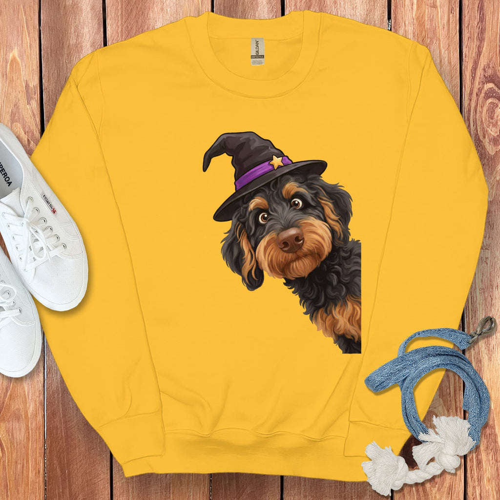 Witchy Phantom Goldendoodle T=Shirt in Gold / M by Puppy Jo
