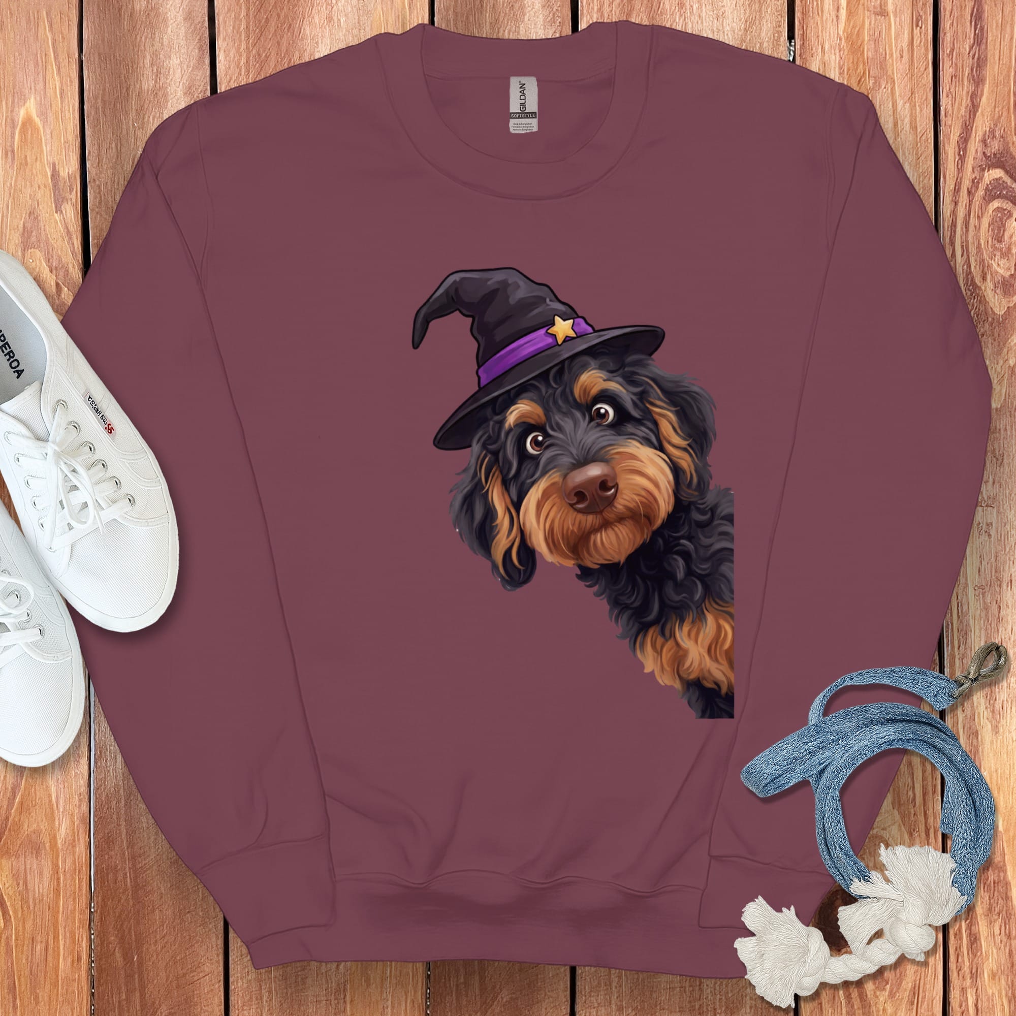 Witchy Phantom Goldendoodle T=Shirt in Maroon / M by Puppy Jo