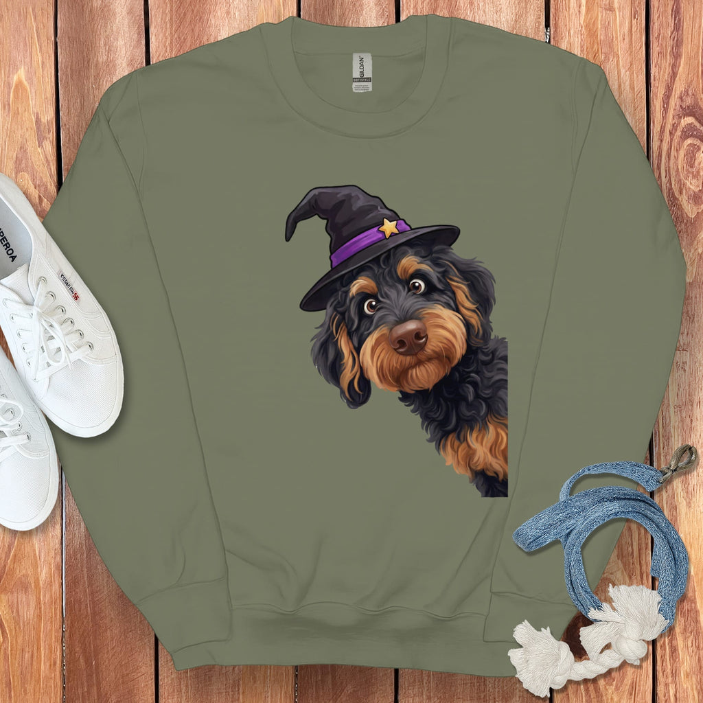 Witchy Phantom Goldendoodle T=Shirt in Military Green / M by Puppy Jo
