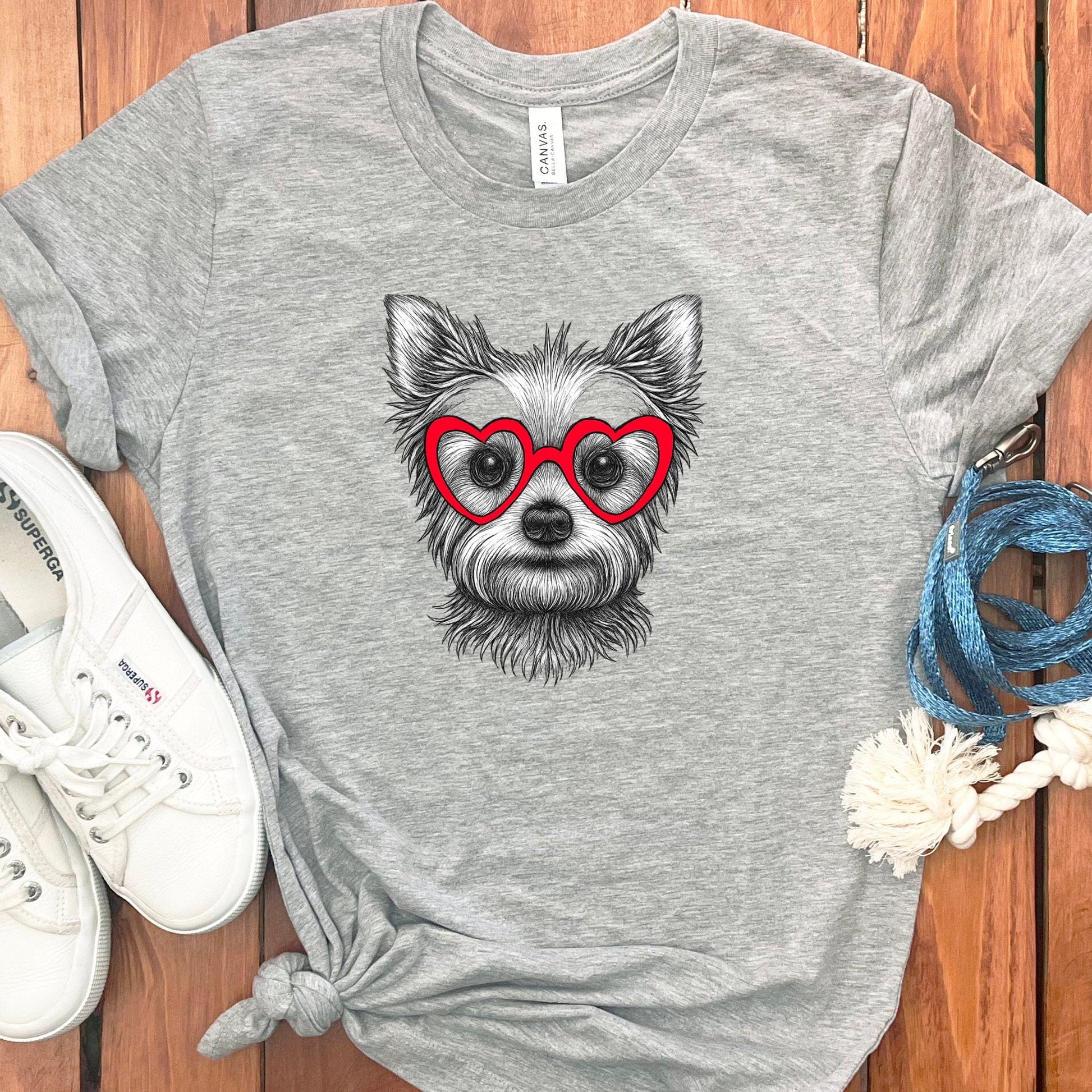 Cute Dog with Red Heart Glasses Graphic T-Shirt product type