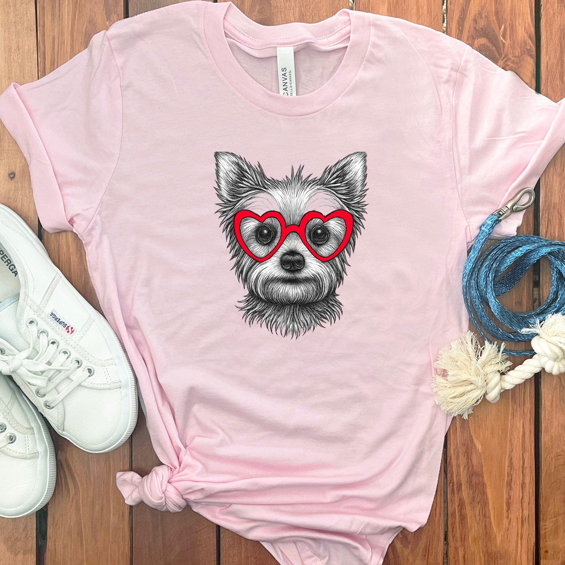 Pink T-Shirt Featuring Dog with Heart Glasses product type