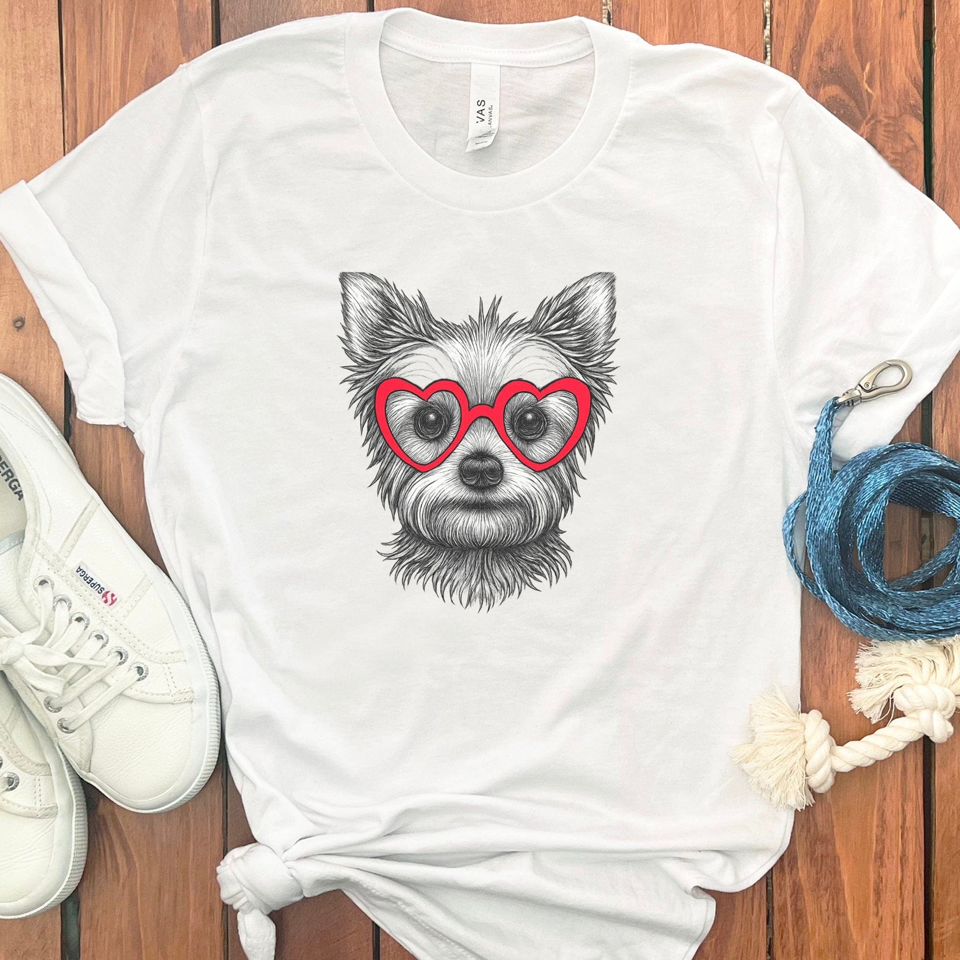 Adorable Dog with Red Heart Glasses T-Shirt product type