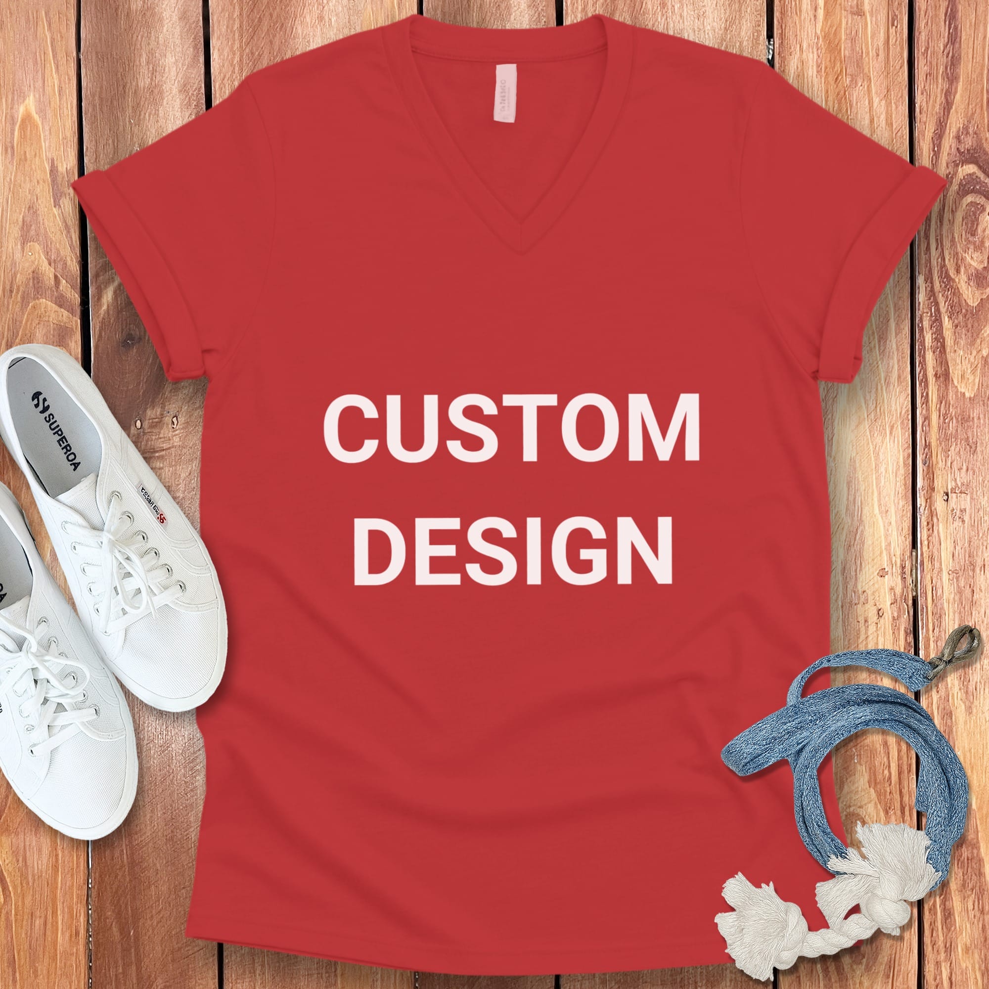 Your Ideas - One of a Kind Design - Custom V-Neck T-Shirt in Red / S by Puppy Jo