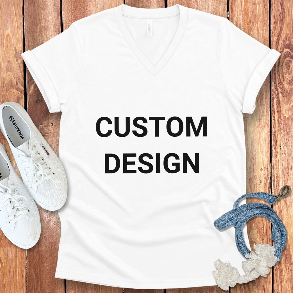Your Ideas - One of a Kind Design - Custom V-Neck T-Shirt in White / S by Puppy Jo