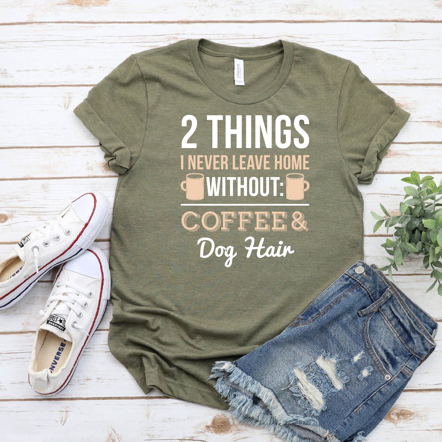 Funny Coffee & Dog Hair Graphic T-Shirt - PuppyJo T-Shirt Olive / S