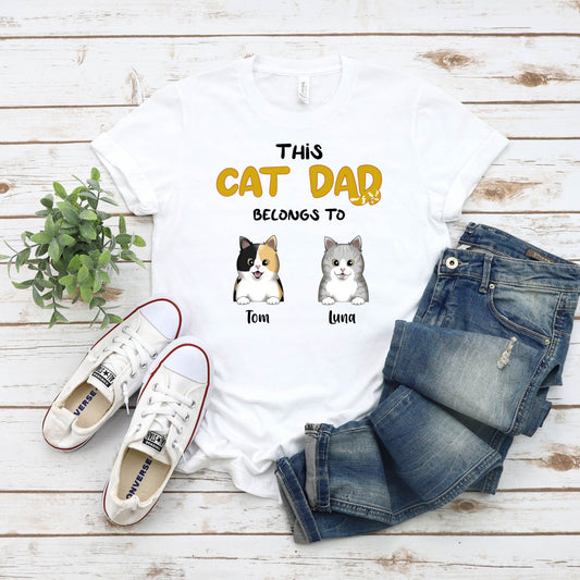 Custom Cat Dad T-Shirt Personalized Names and Breeds - PuppyJo T-Shirt S / White