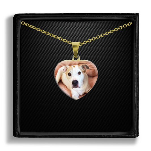 Custom Pet Photograph Necklace - PuppyJo Polished Gold With 18" to 22" Ladies Cable Chain